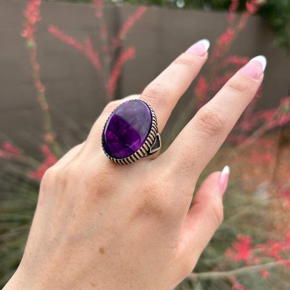 Thumbnail: RARE Size 10.5 Sugilite Statement Ingot Ring Handmade by Navajo Harry Begay