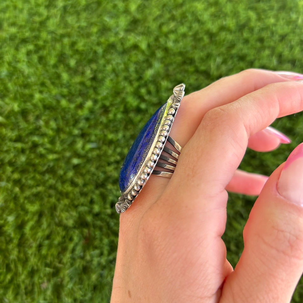 Thumbnail: Oversized Lapis Lazuli Teardrop Statement Ring Handmade by Navajo Aaron Toadlena