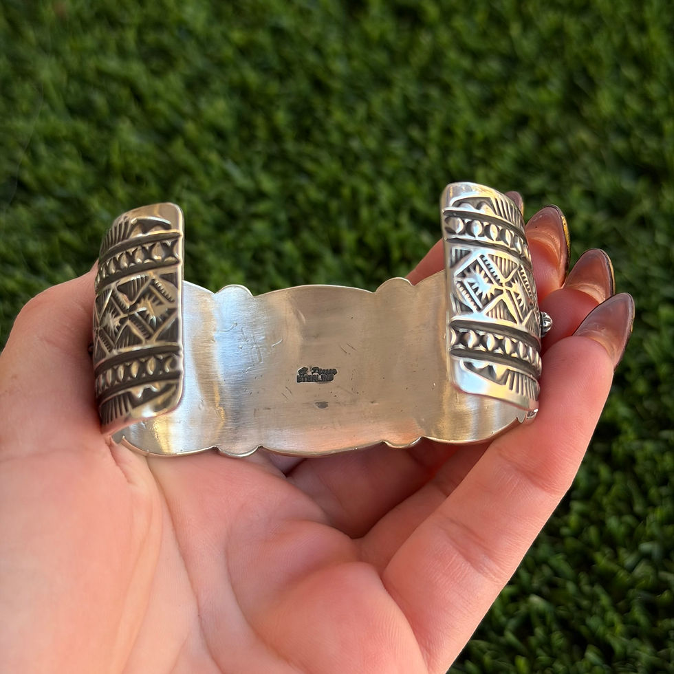 Thumbnail: RARE Green Carico Lake 7-Stone Wide Scalloped Cuff Handmade Navajo Happy Piasso