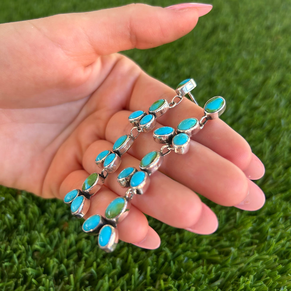 Miniature : Sonoran Gold Turq Linear Cluster Stud Earrings Handmade by Navajo Linda Yazzie