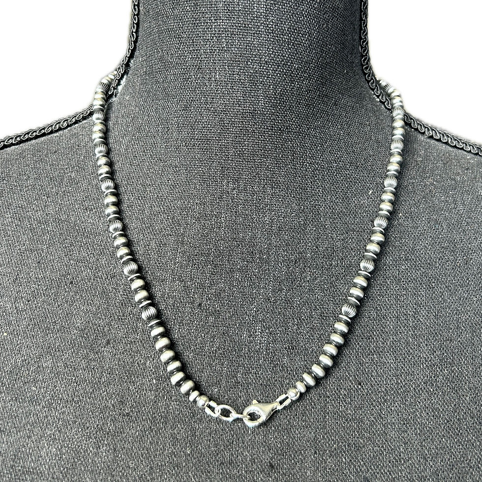Miniature : 20" 5mm Sterling Silver Modern Navajo Pearl Necklace 1056 Navajo Hand-finished