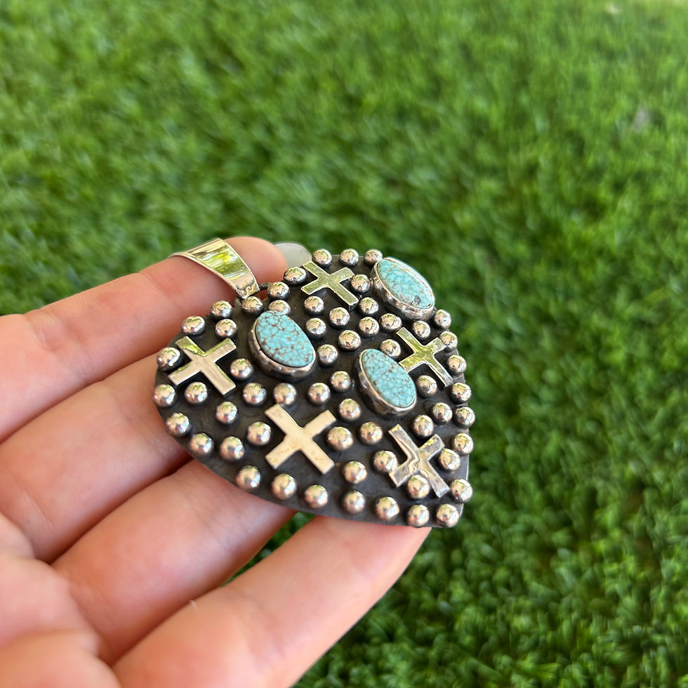 Miniature : Heart LG Number 8 Turq Cross & Drop Pendant Handmade by Navajo Geneva Apachito