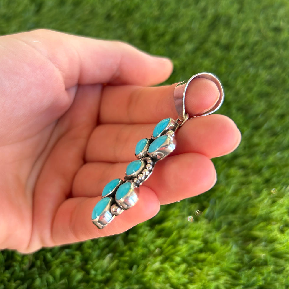 Miniature : Sleeping Beauty Turquoise Bow Cluster Pendant Handmade by Navajo Linda Yazzie