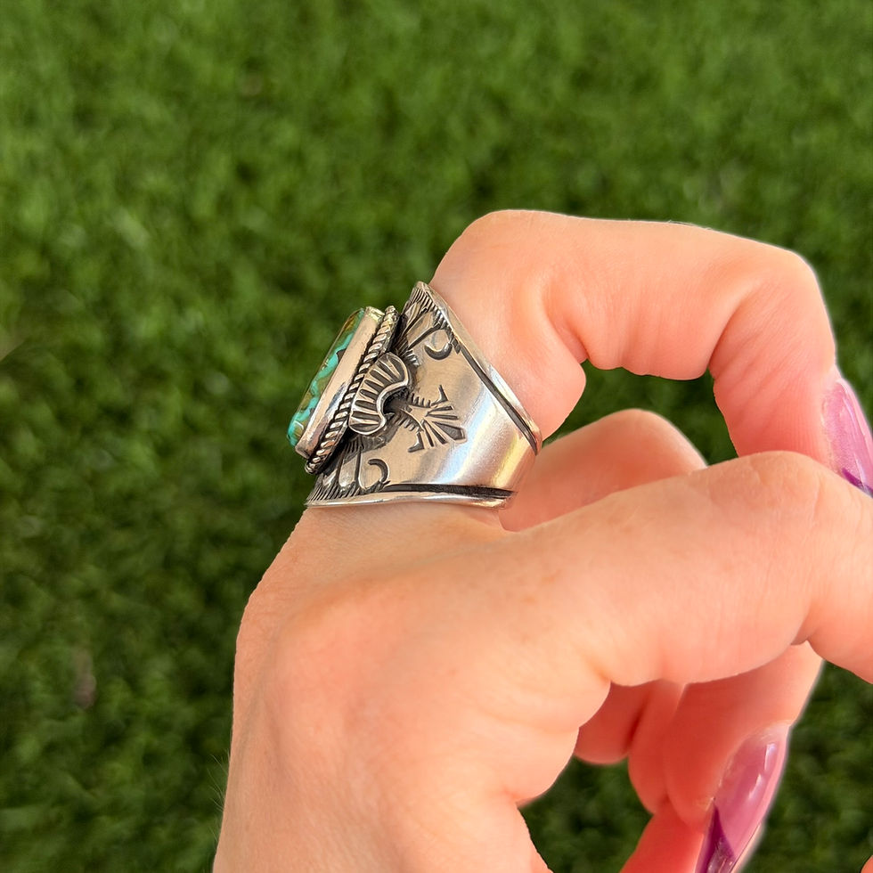 Thumbnail: Royston Turq Stamped Tapered Cigar Band Ring Handmade by Navajo Derrick Gordon