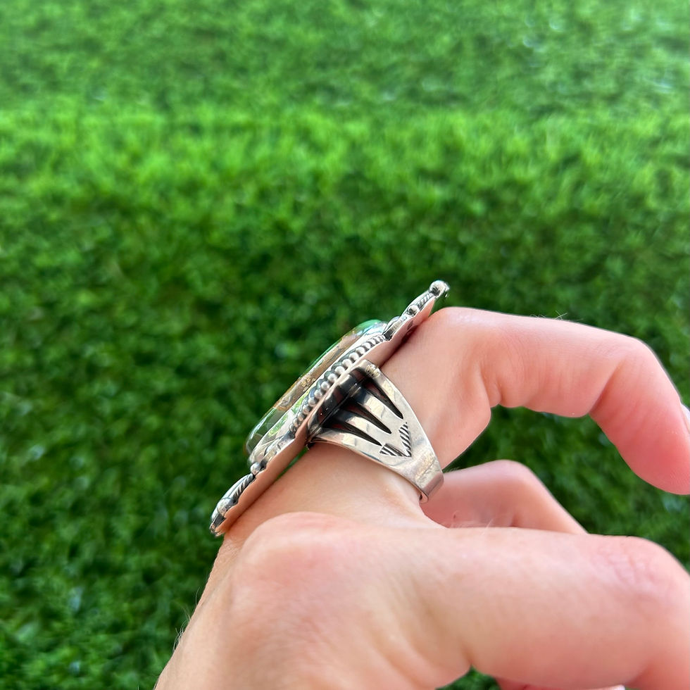 Miniature : High Grade Royston Turquoise XL Oval Museum Ring Handmade Navajo Derrick Gordon