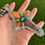 Miniature : SET - Multi-Stone Cluster Pendant & Necklace Handmade by Navajo Albert Jake