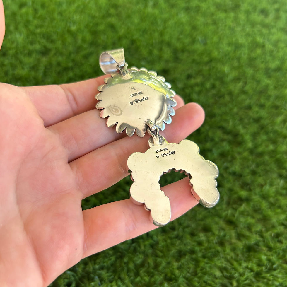 Thumbnail: Forest Green Royston Sunface Naja Kachina Pendant Handmade Navajo Freddy Charley