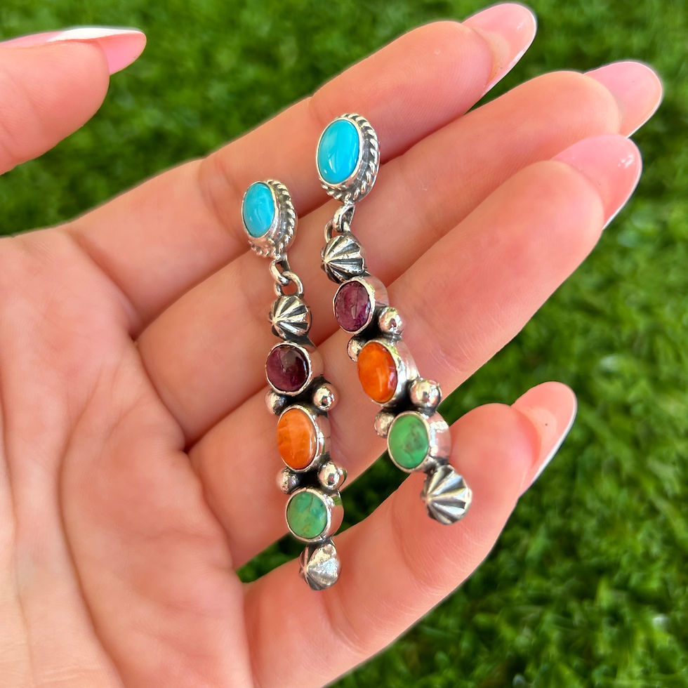 Thumbnail: Multi-Stone Totem Stud Earrings Turq/Spiny/Gasp Handmade by Navajo Linda Yazzie