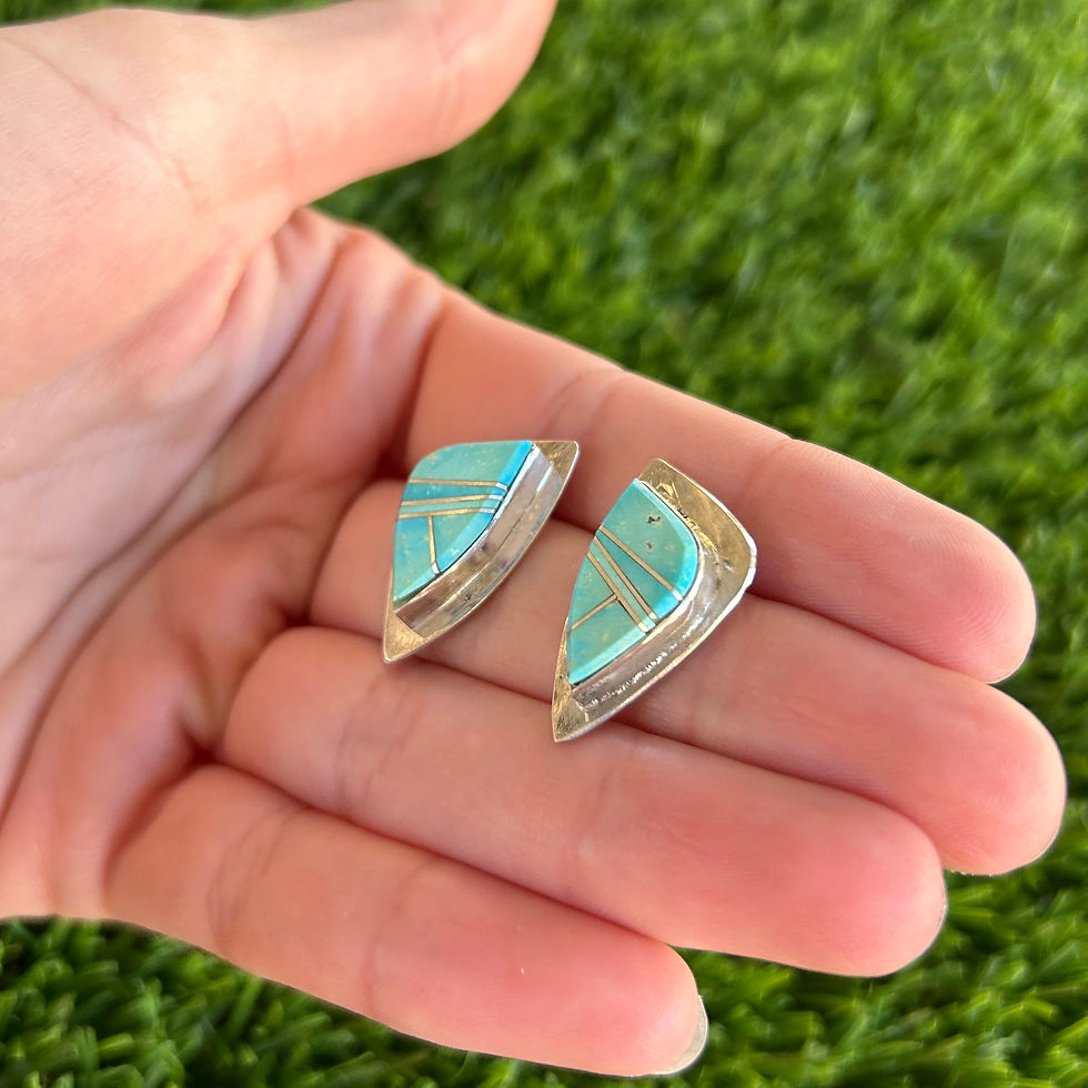 Thumbnail: Turquoise Mountain Inlay Arrowhead Stud Earrings Handmade Navajo Terry Charley