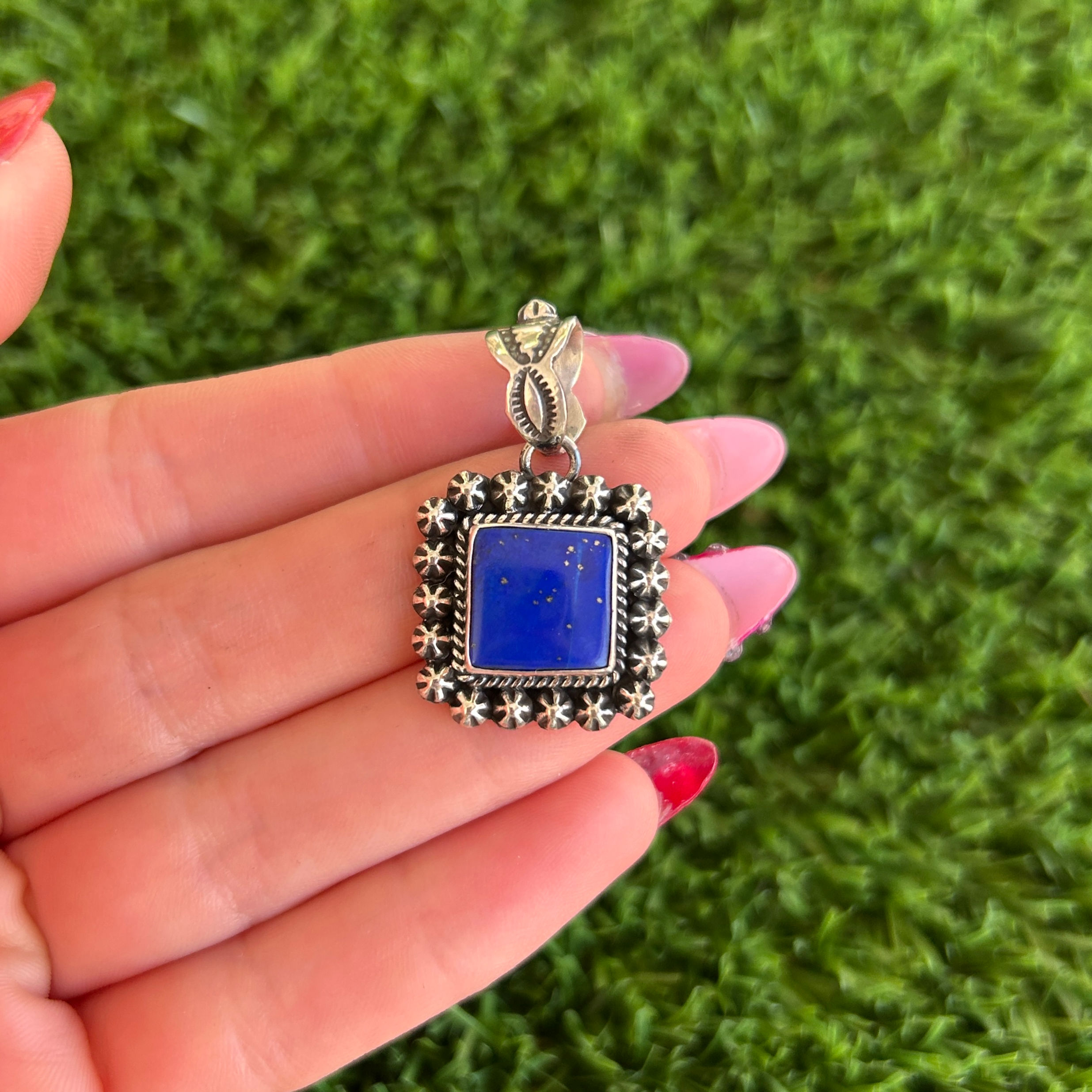 Lapis Lazuli Square Shot Mini Pendant Handmade by Navajo Happy Piasso