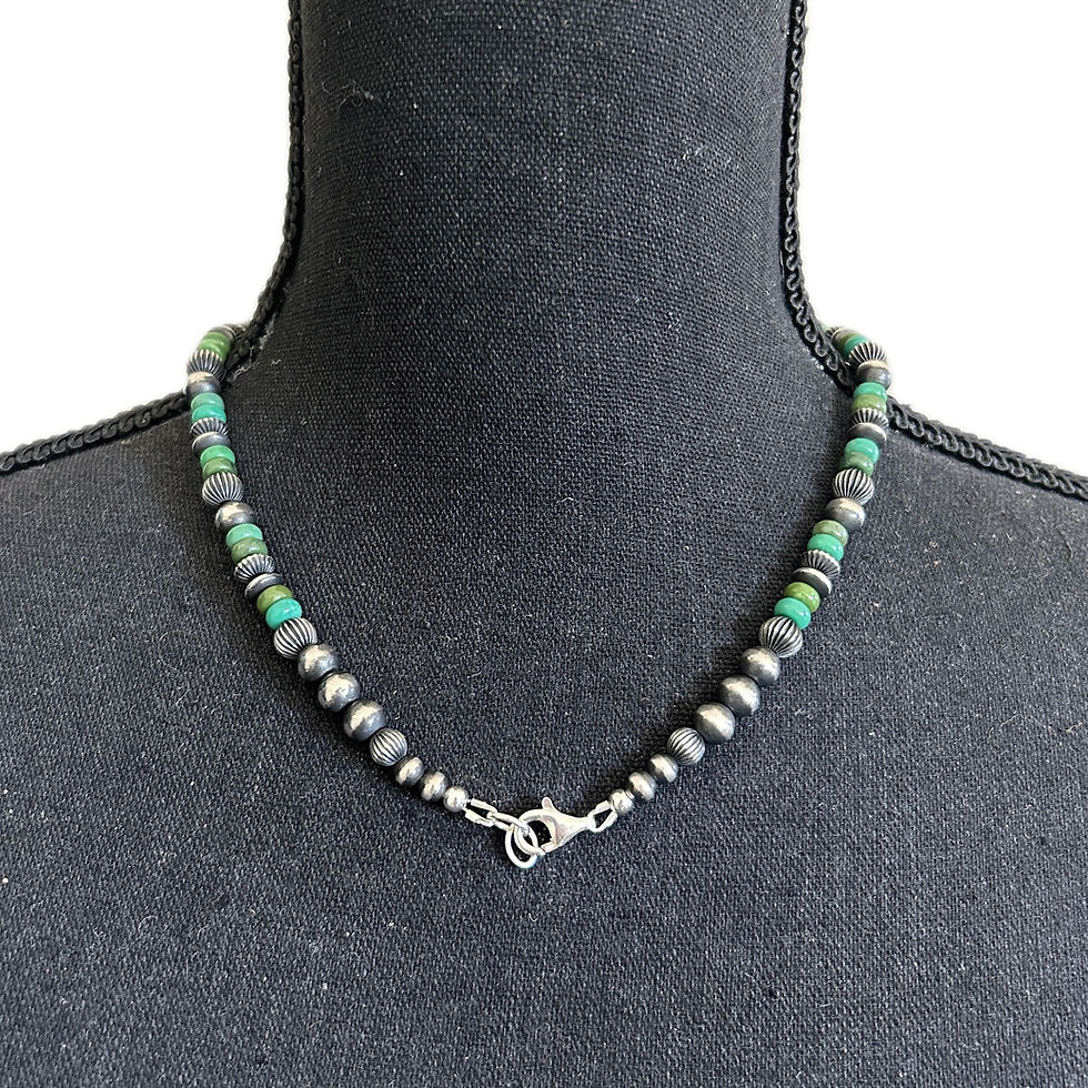 Miniature : 18" 7mm Green Turquoise Single Strand Navajo Pearl Necklace Navajo Handfinished