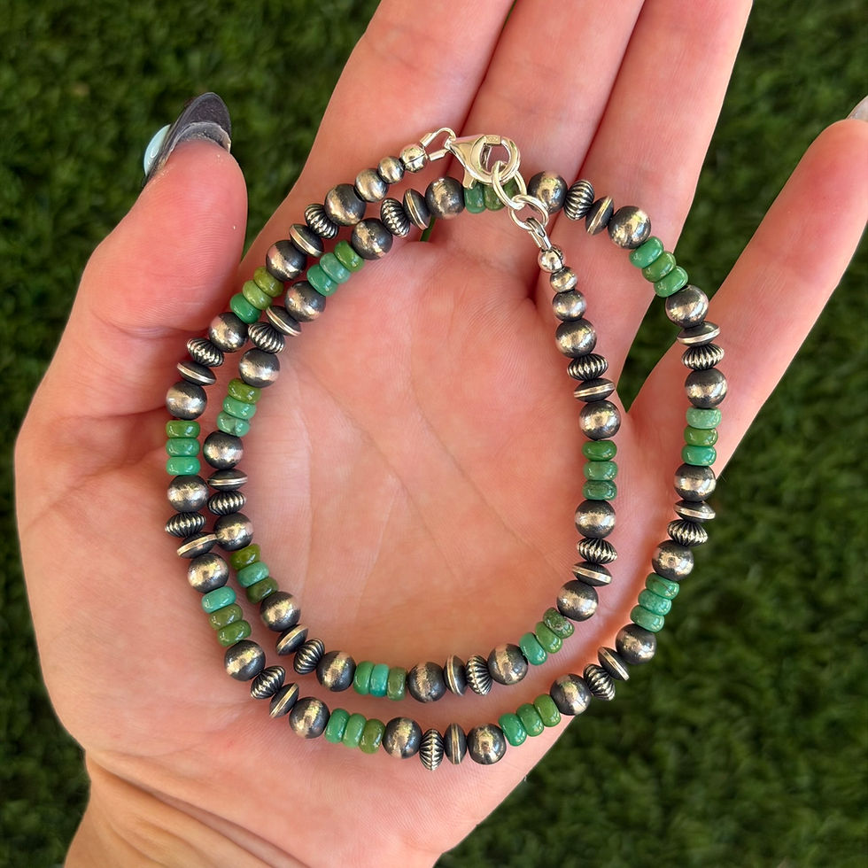 Miniature : 18" 6mm Green Turquoise Single Strand Navajo Pearl Necklace Navajo Handfinished