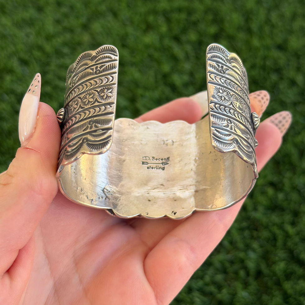 Thumbnail: RARE Darryl Becenti Royston & Lapis Scalloped Applique Cuff Navajo Handmade