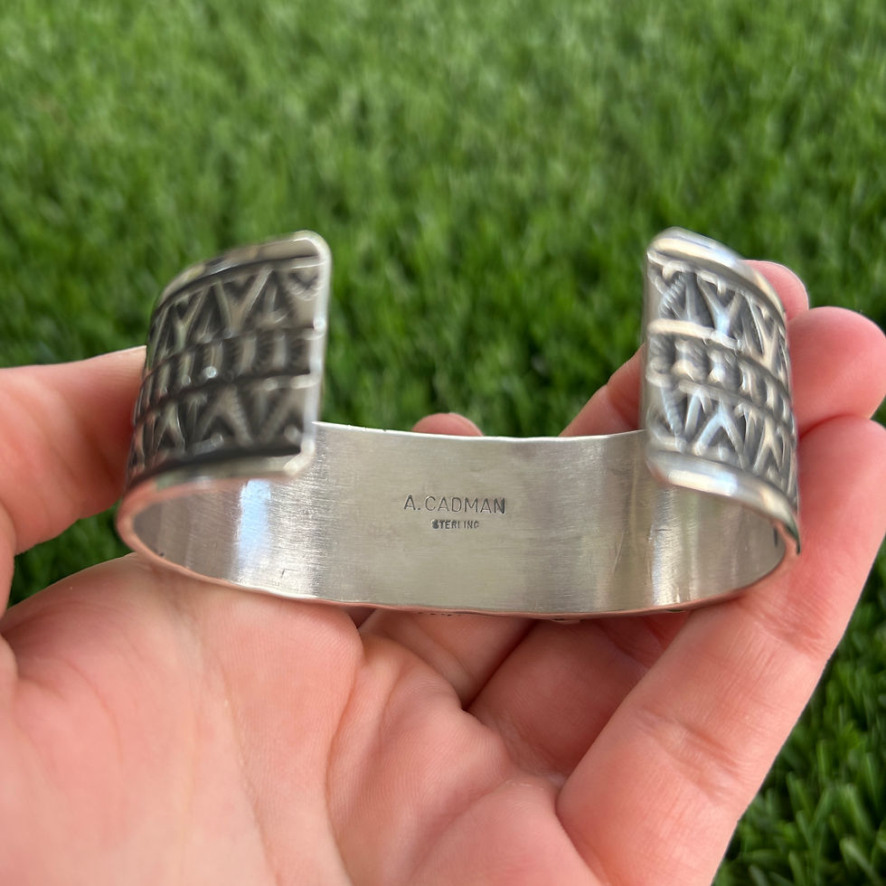 Thumbnail: S/M Oval White Buffalo Stampwork Stacker Cuff Handmade by Navajo Andy Cadman