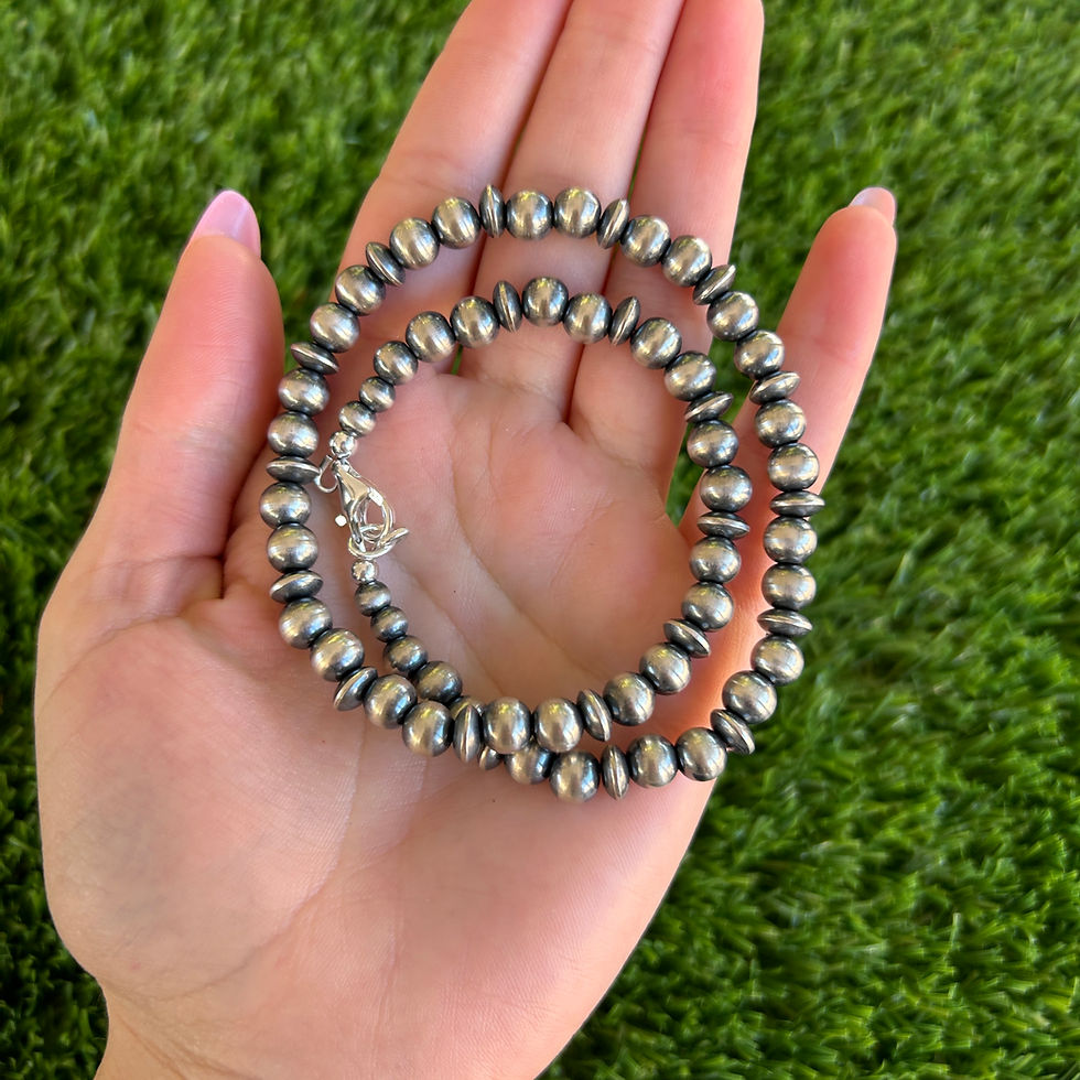 Thumbnail: 16" 7mm Sterling Silver Modern Navajo Pearl Necklace 1057 Navajo Hand-finished