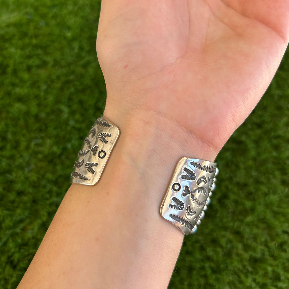 Miniature : 55-Stone Sleeping Beauty Grid Sterling Silver Cuff Handmade Navajo Happy Piasso