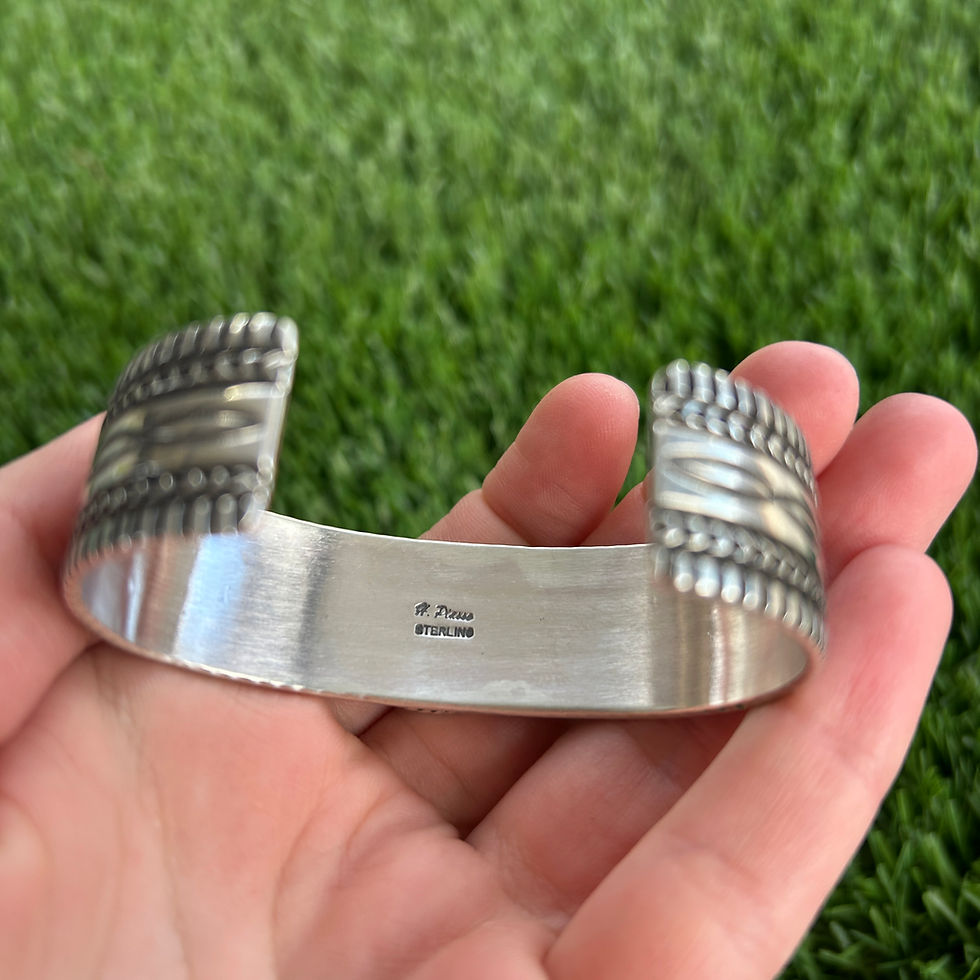 Thumbnail: S/M Kingman Turq Sterling Silver Star Stud Cuff Handmade by Navajo Happy Piasso