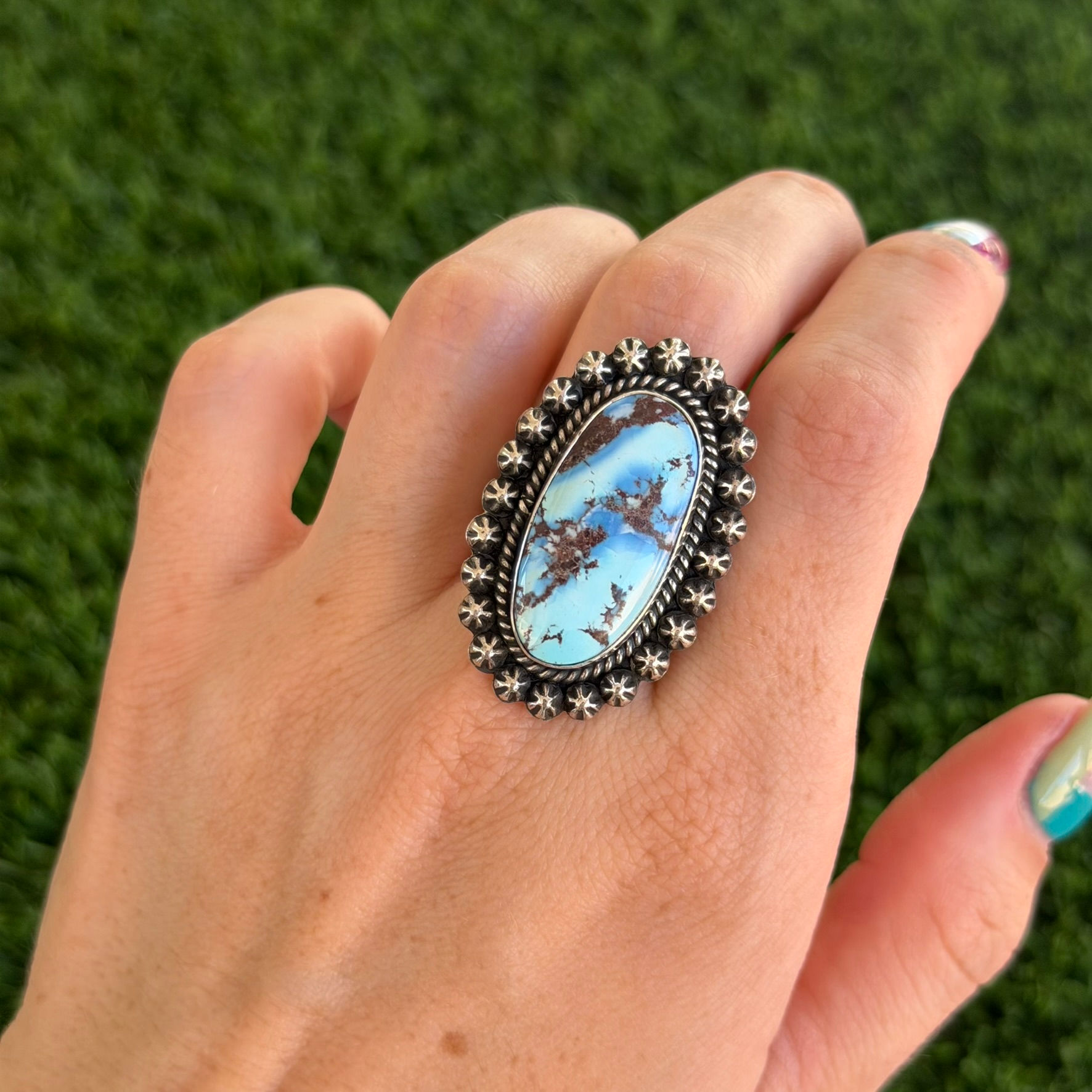 Adjustable Golden Hills Turq Star Stud Ring 1 Handmade by Navajo Happy Piasso