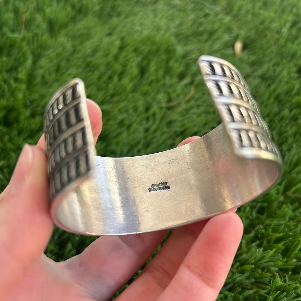 Thumbnail: SM Natural Dry Creek Turq Thunderbird Stamped Cuff Handmade Navajo Tsosie White