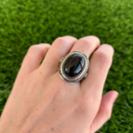 Size 12 Black Onyx Sterling Tapered Ring Handmade by Navajo Derrick Gordon