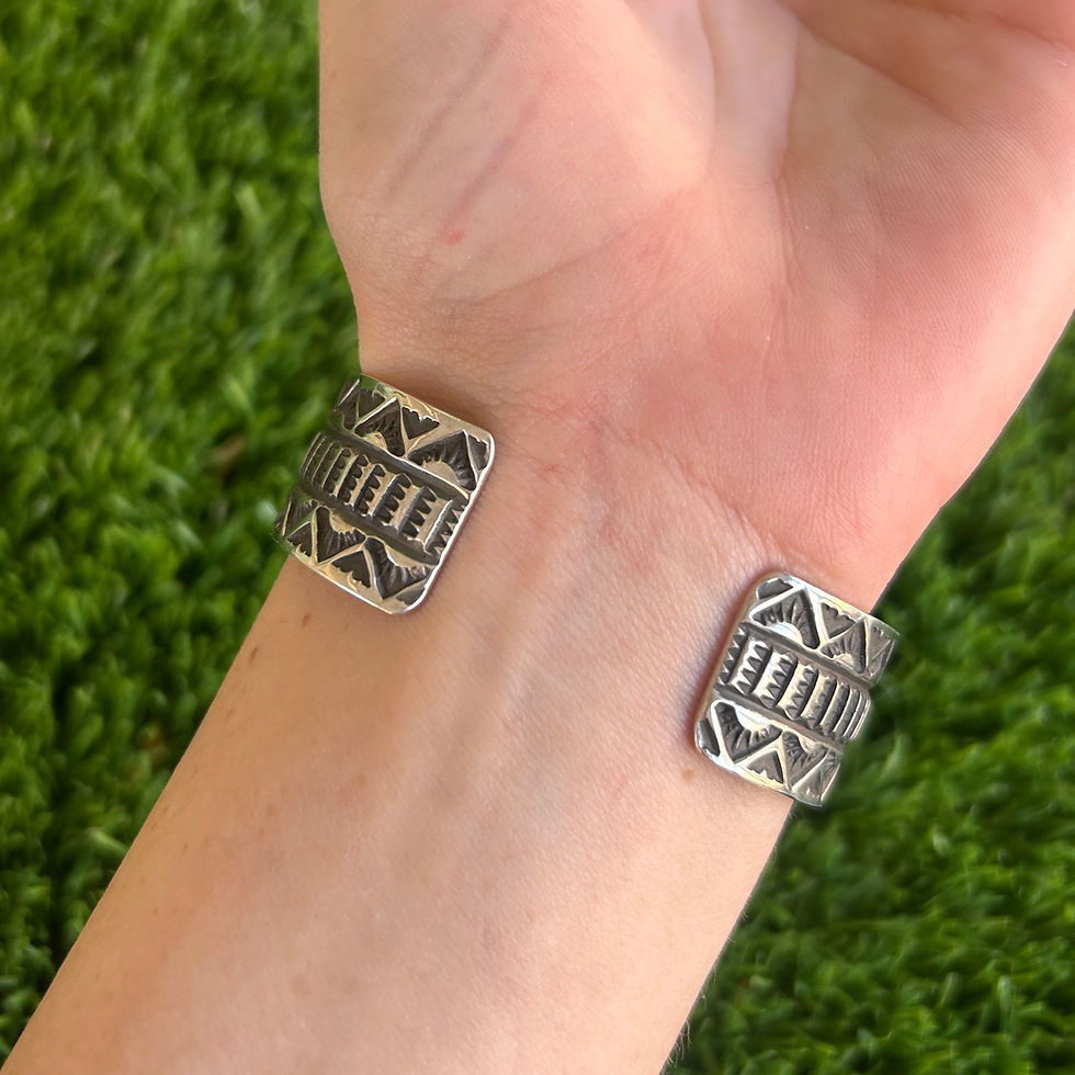 Thumbnail: SM/MD Forest Royston Turq Sterling Stacker Cuff Handmade by Navajo Andy Cadman
