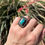 Thumbnail: Royston Turq Rectangle Star Stud Sterling Ring Handmade by Navajo Happy Piasso