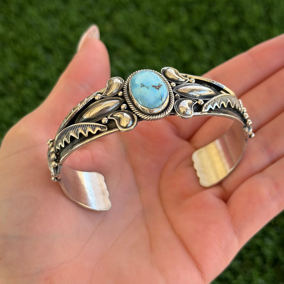 Miniature : Golden Hills Turquoise Applique Unisex Cuff Handmade by Navajo Derrick Gordon