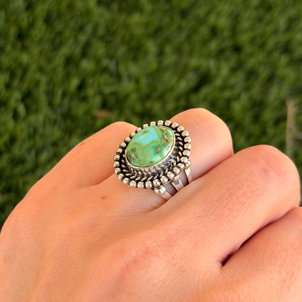 Thumbnail: Sonoran Gold Turq Rnd Beadwire & Twistwire Ring Handmade by Navajo Linda Yazzie