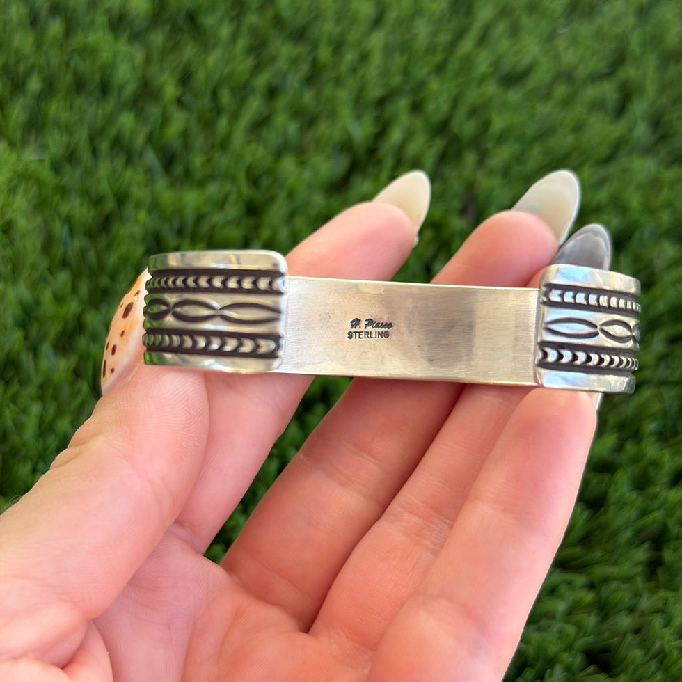 Thumbnail: S/M Rare Number 8 Turq Shell Accent SterlingCuff Handmade by Navajo Happy Piasso