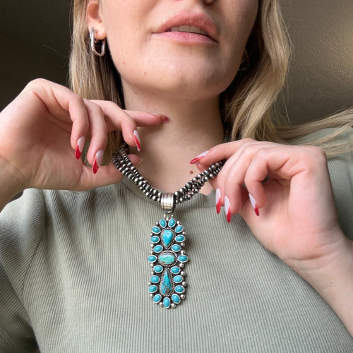 ターコイズ LFC×Linda Yazzie Royston Royston Turquoise Traditional Cross Pendant Handmade by