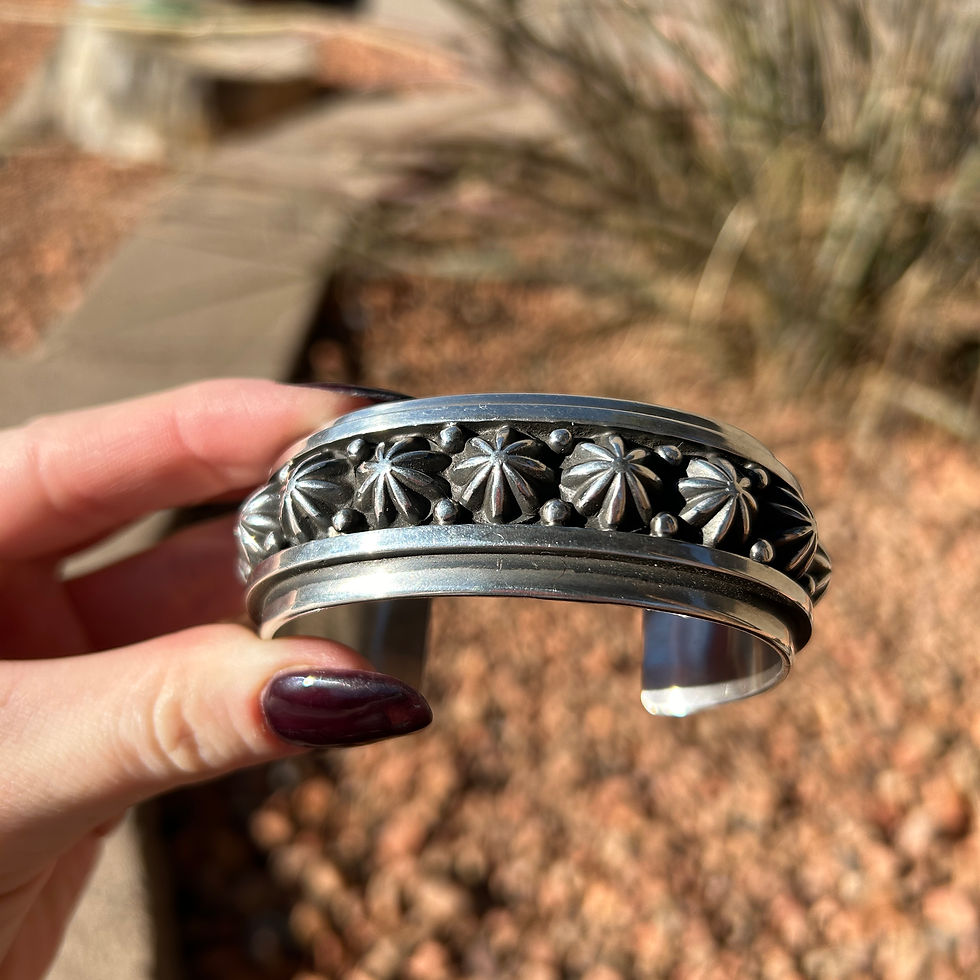 Thumbnail: M/LG Unisex Star Stud Framed Sterling Silver Cuff Handmade Navajo Happy Piasso
