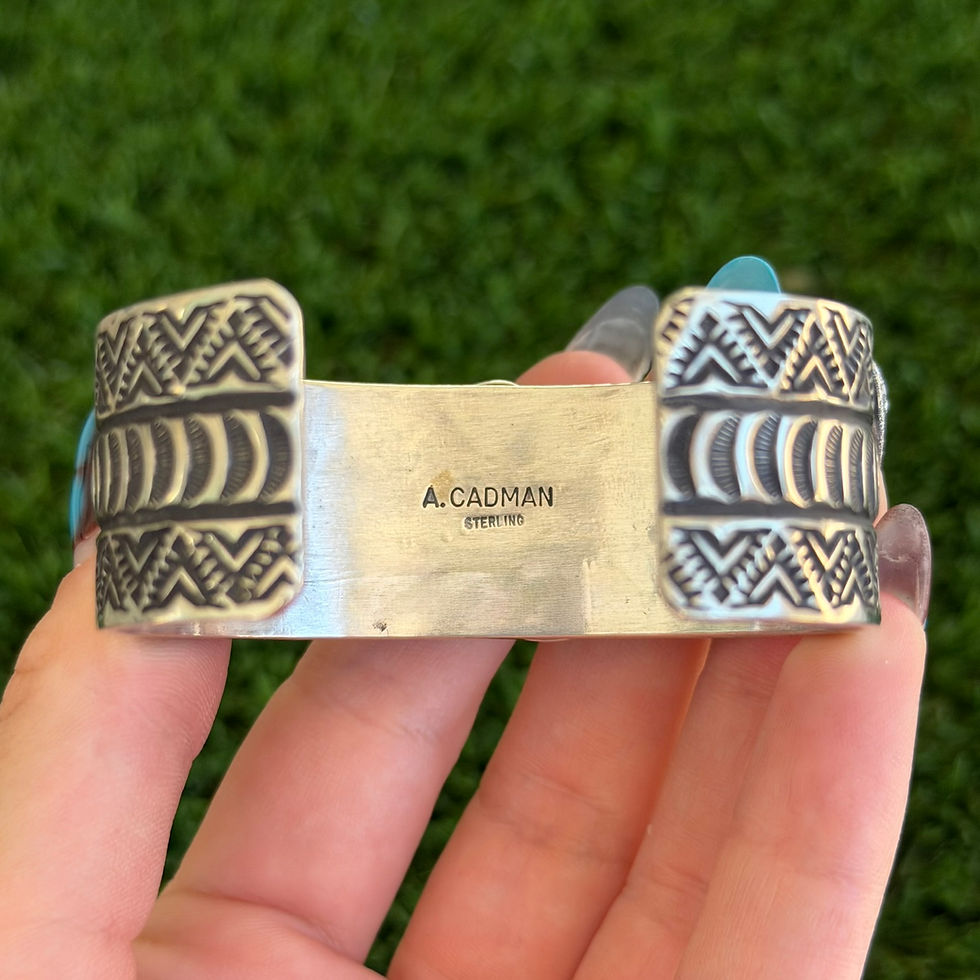Miniature : 1" Wide Kingman Turq Heart Stampwork Stacker Cuff Handmade by Navajo Andy Cadman