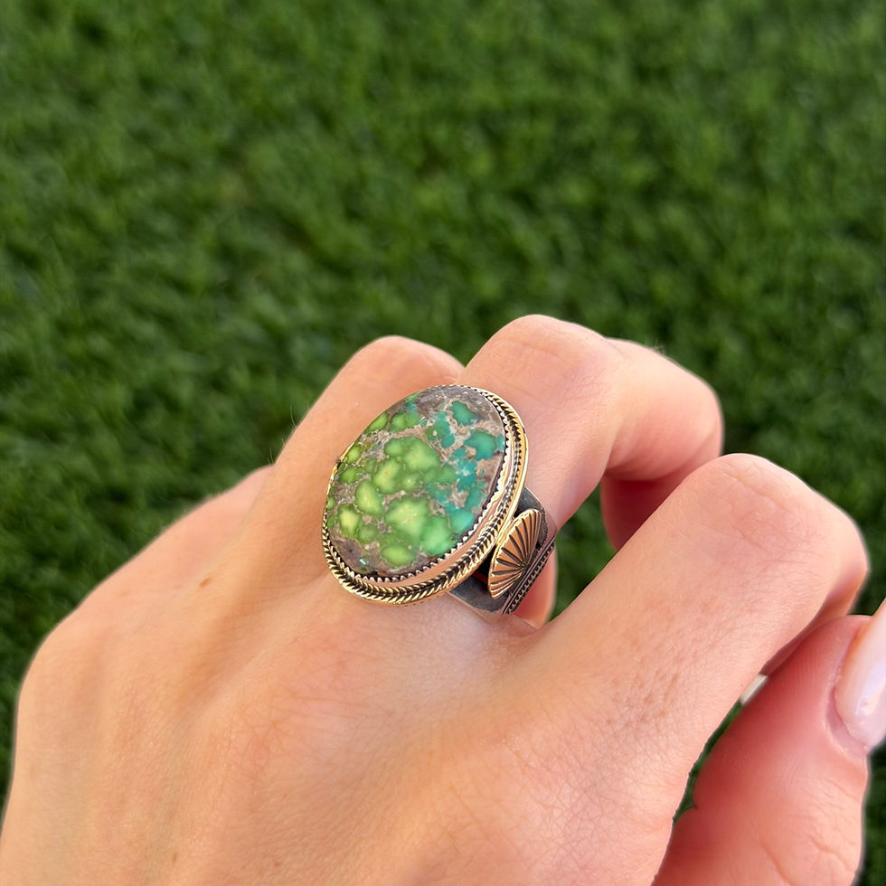 Thumbnail: RARE Carico Lake Turq Sterling & 14K Gold Ring Handmade by Navajo Harry Morgan