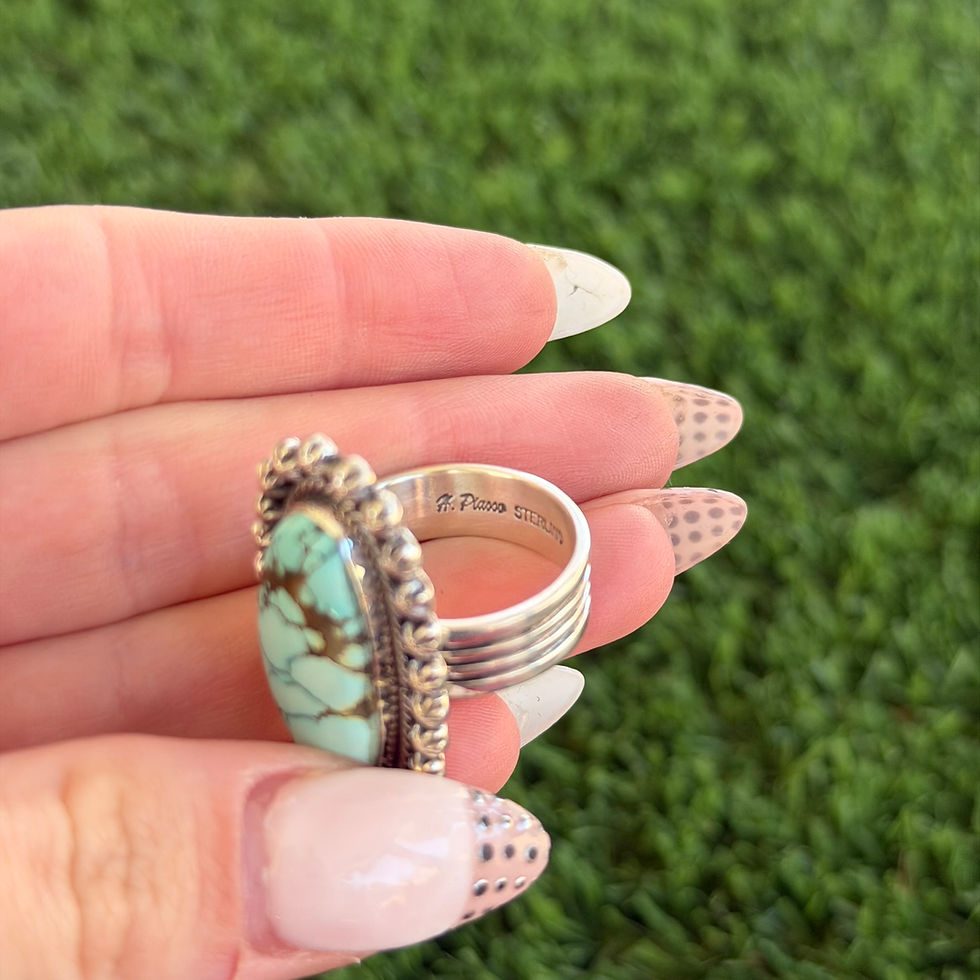 Miniature : Gem Number 8 Turq Oval Star Stud Sterling Ring Handmade by Navajo Happy Piasso