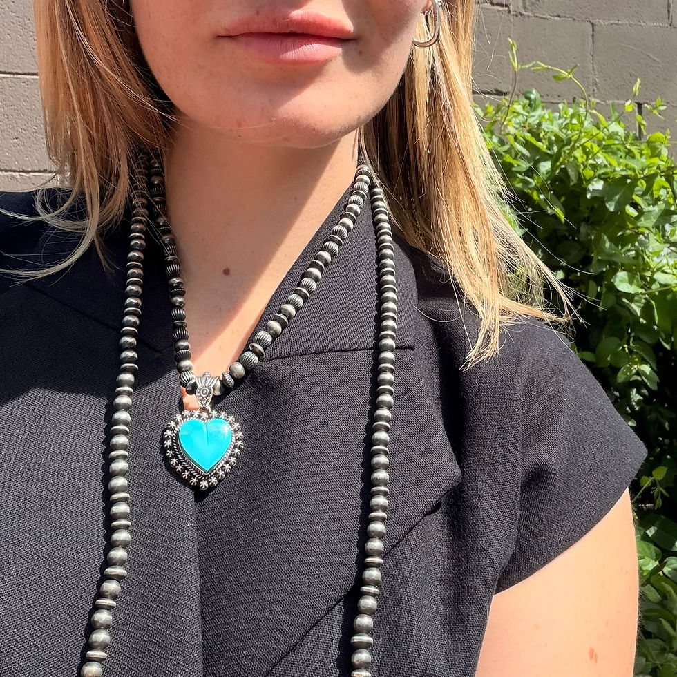 Thumbnail: MD Kingman Turquoise Heart Shot Pendant 3 Handmade by Navajo Happy Piasso