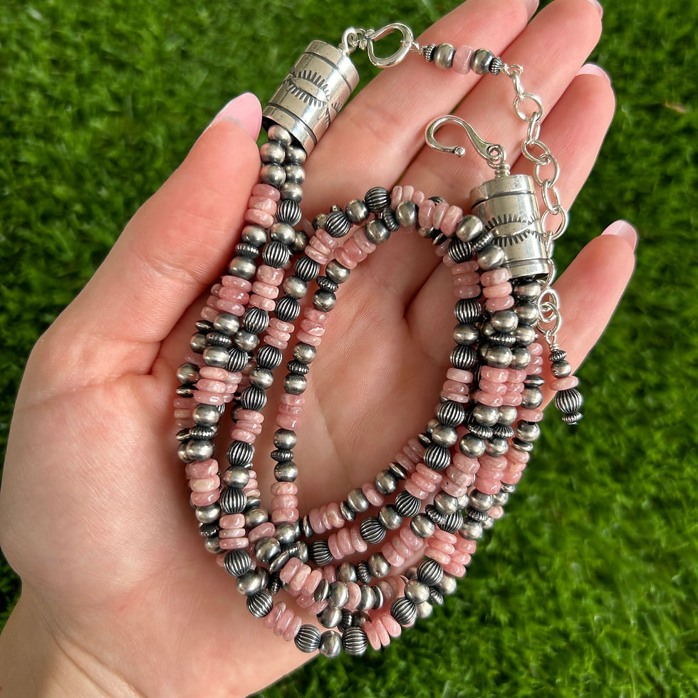 Thumbnail: Rhodochrosite 18" 5mm Triple Strand Necklace Navajo Handmade Geneva Apachito
