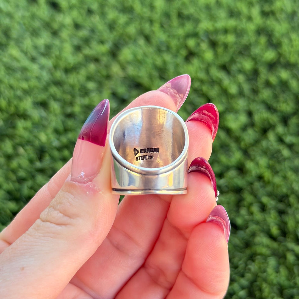 Thumbnail: Lapis Lazuli Pyrite Stamped Tapered Band Ring Handmade by Navajo Derrick Gordon