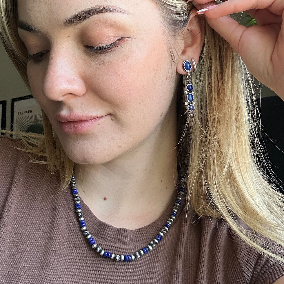 Thumbnail: Lapis Lazuli Cobalt Totem Stud Earrings Handmade by Navajo Linda Yazzie