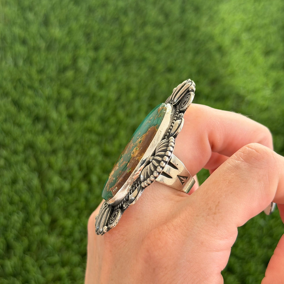 Miniature : Gem Grade Royston Turquoise Museum Ring Handmade by Navajo Derrick Gordon