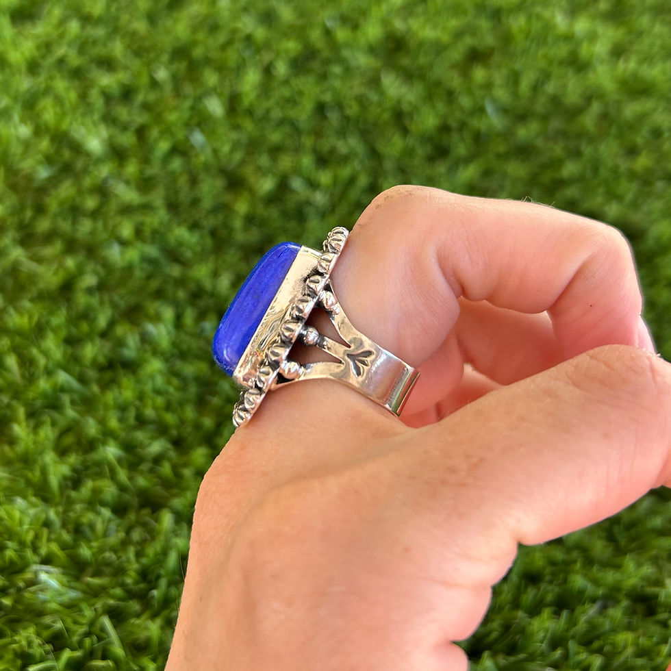 Thumbnail: Lapis Lazuli Rectangle Star Stud Sterling Ring Handmade by Navajo Happy Piasso