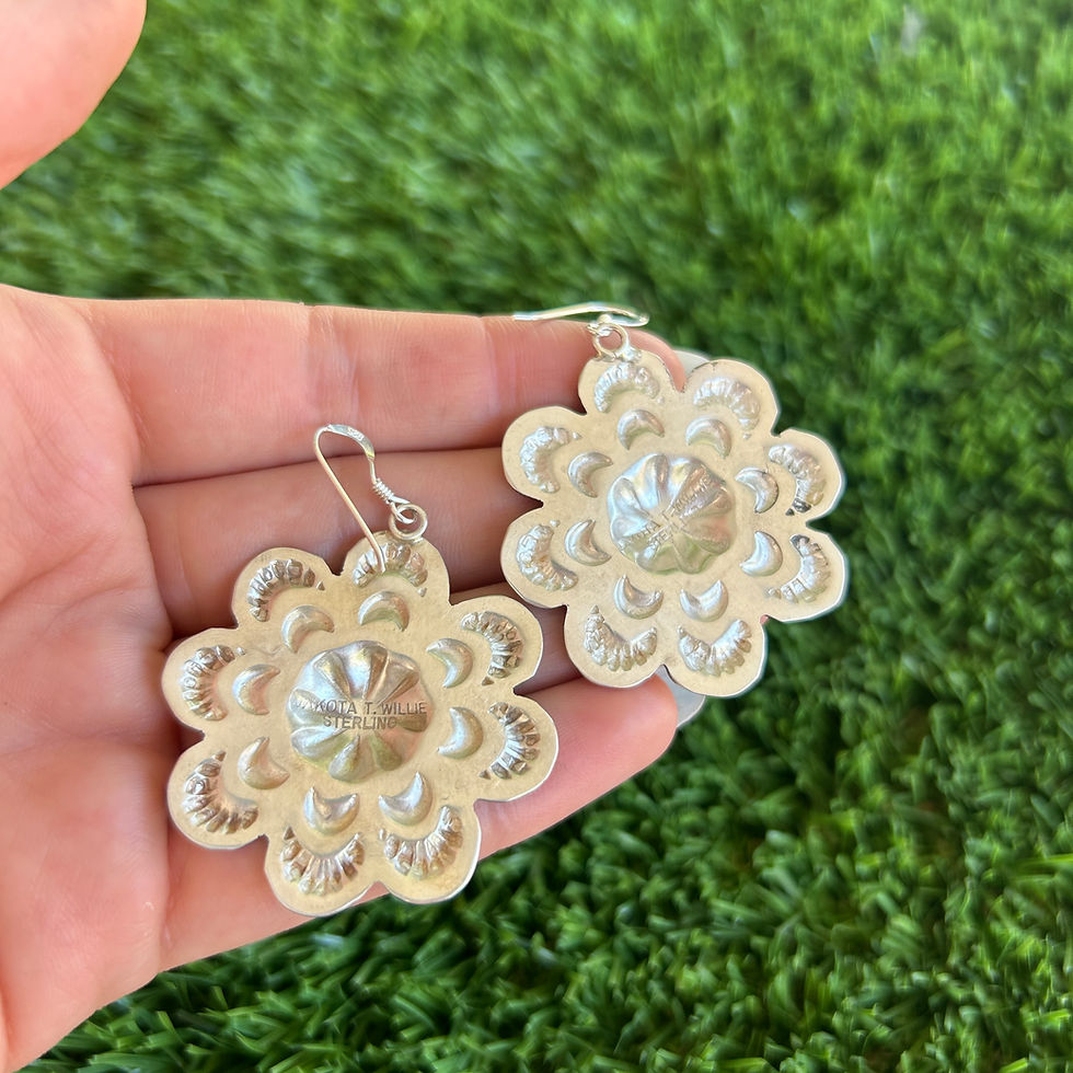 Thumbnail: Sterling Silver Flower-Burst Earrings Handmade by Navajo Dakota Willie