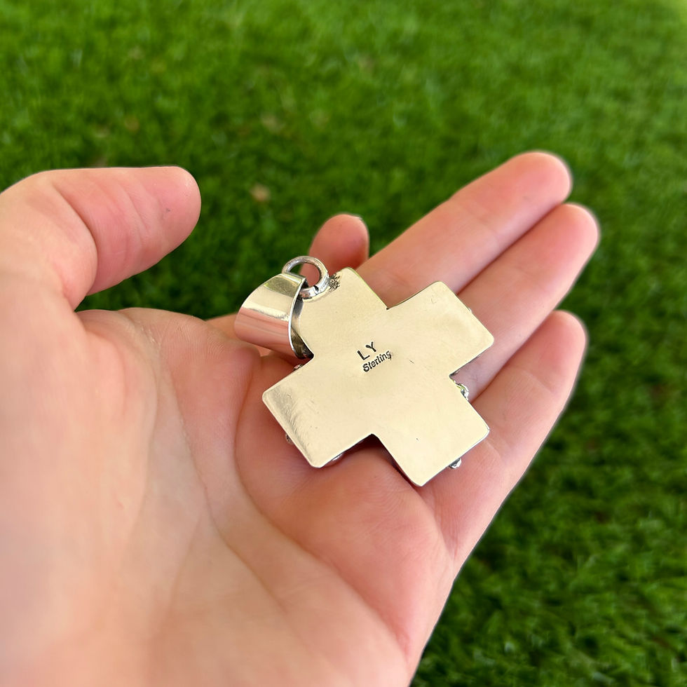 Thumbnail: Italian Coral Drop &Cluster Cross Silver Pendant Handmade Navajo Geneva Apachito