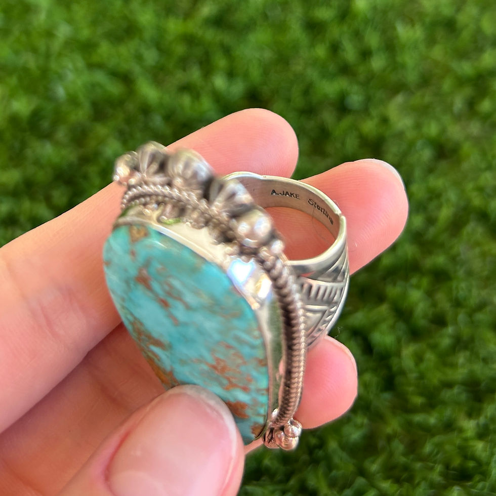 Miniature : Gem Grade Pilot Mountain Turq Heavy Gauge Ring Handmade by Navajo Albert Jake