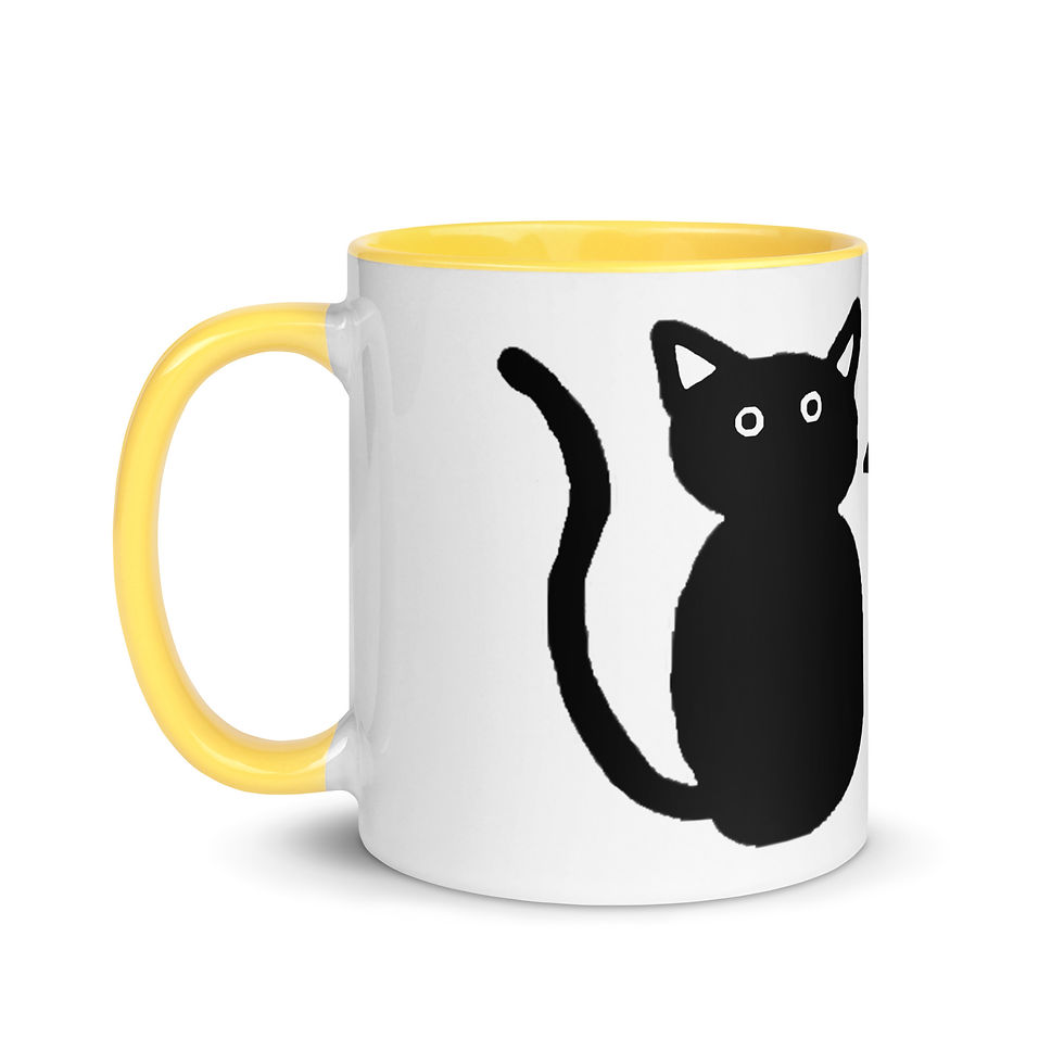 Thumbnail: White ceramic mug with Black cat, yellow colour inside and on handle (left side)
