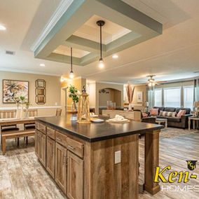 Open concept kitchen and living area with Ken-Co Homes branding visible.