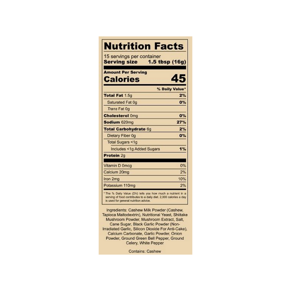 Thumbnail: Detailed Nutrition Facts panel with 45 Calories displayed.