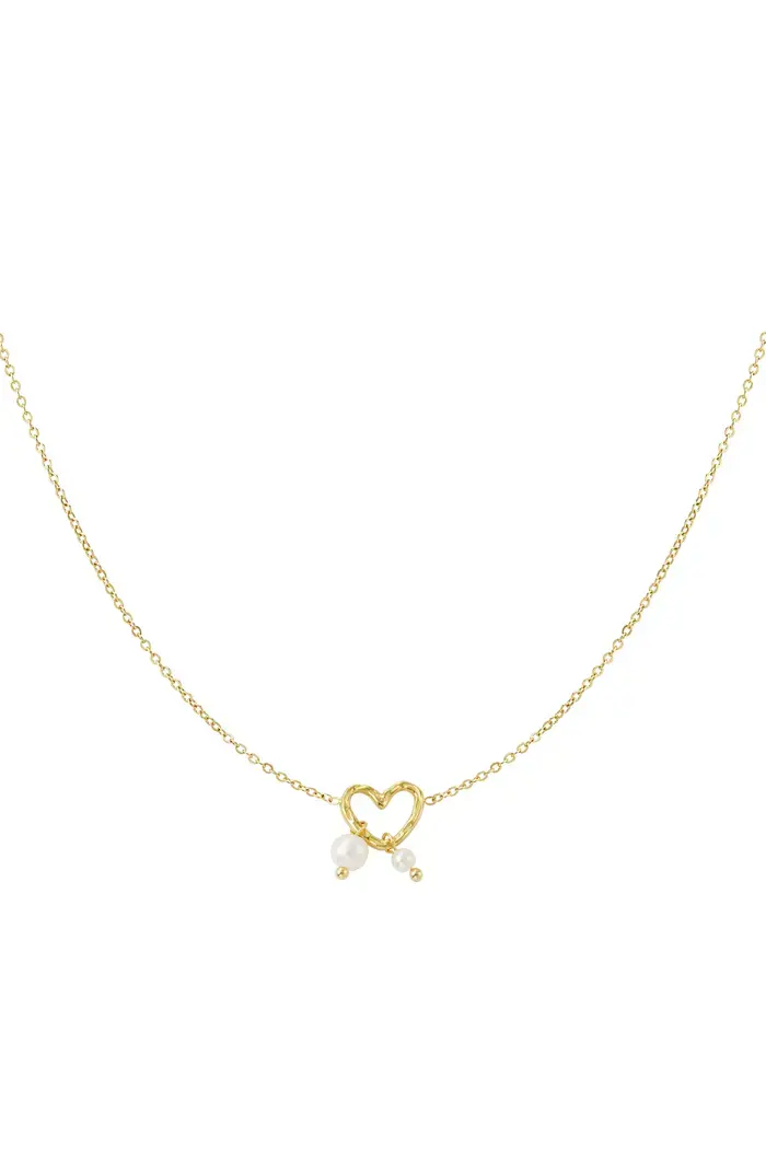Ketting Met Hartje En Pareltjes 14K Goud Verguld