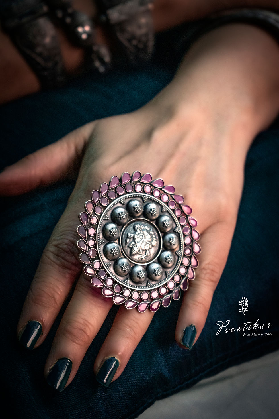 Preetikar Saanjh 925 Silver Pacchi Ganesha Vintage Ring