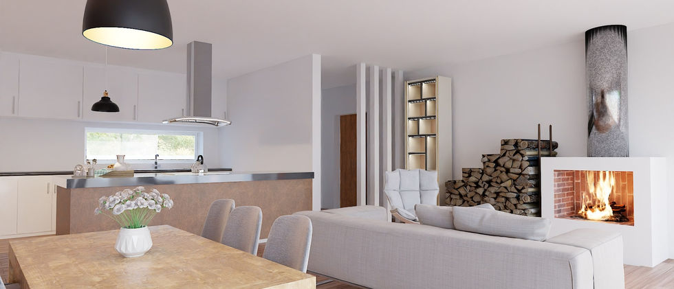 Living room open space of the villa to be build in the countryside