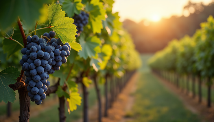 High angle view of a vineyard with ripe grapes